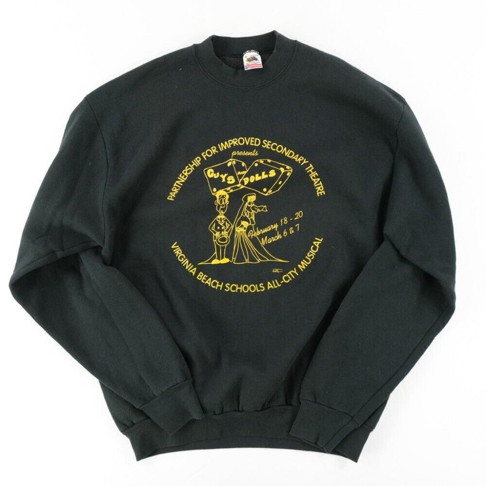 Vintage 90s Guys and Dolls Theatre Sweater Mens XL 90s Fruit of the Loom Black